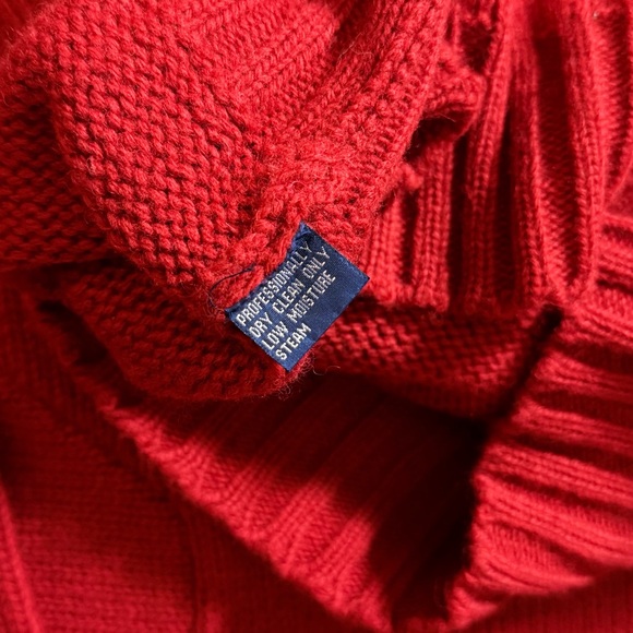RARE  Vintage 90s Polo Ralph Lauren Bear Sit Down Knit Wool Sweater Size L Red🔥 - Picture 4 of 10